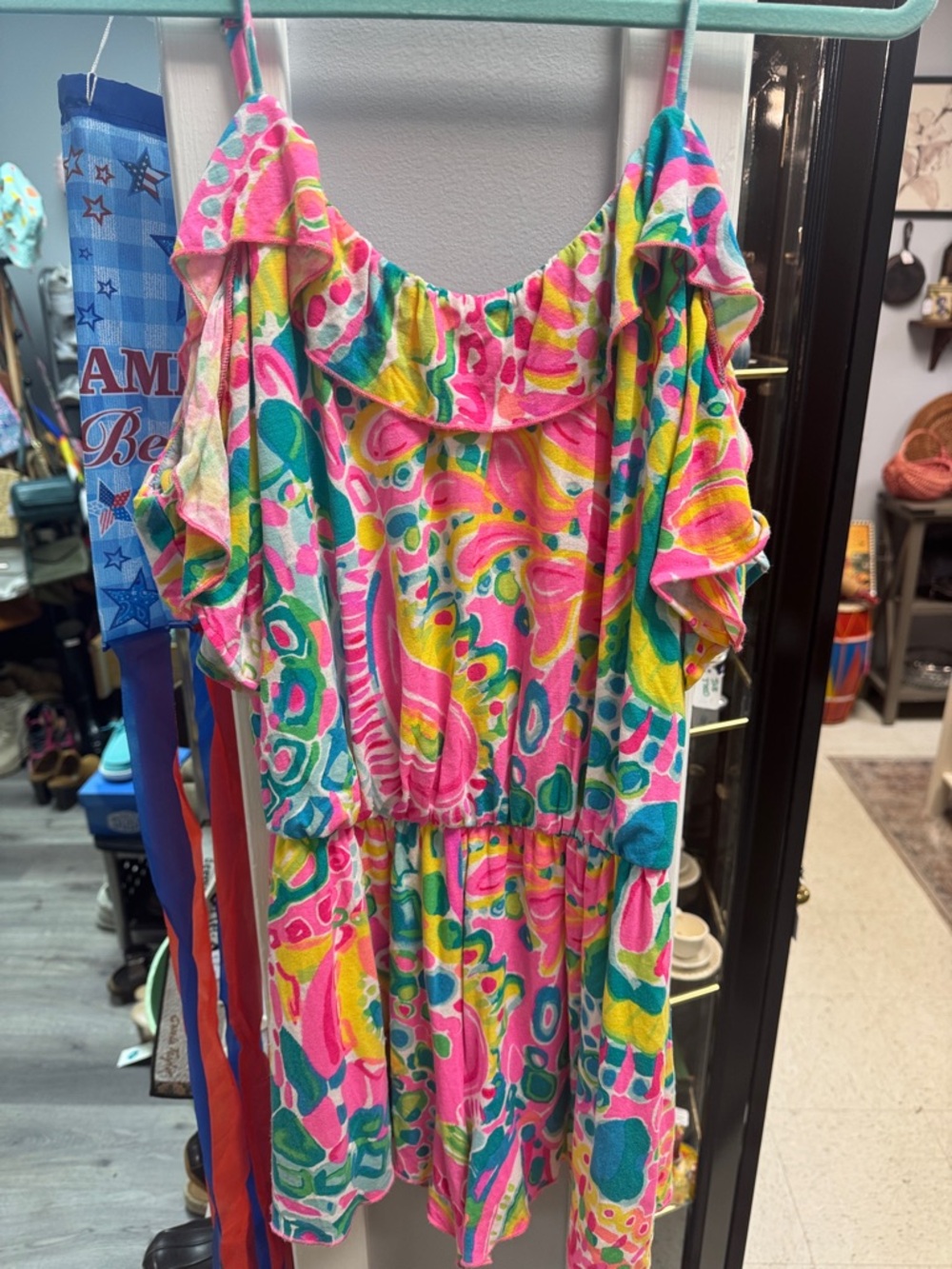 Lilly Pulitzer Multicolor Ruffle Sleeve Romper - Pink, Green, Yellow, Blue